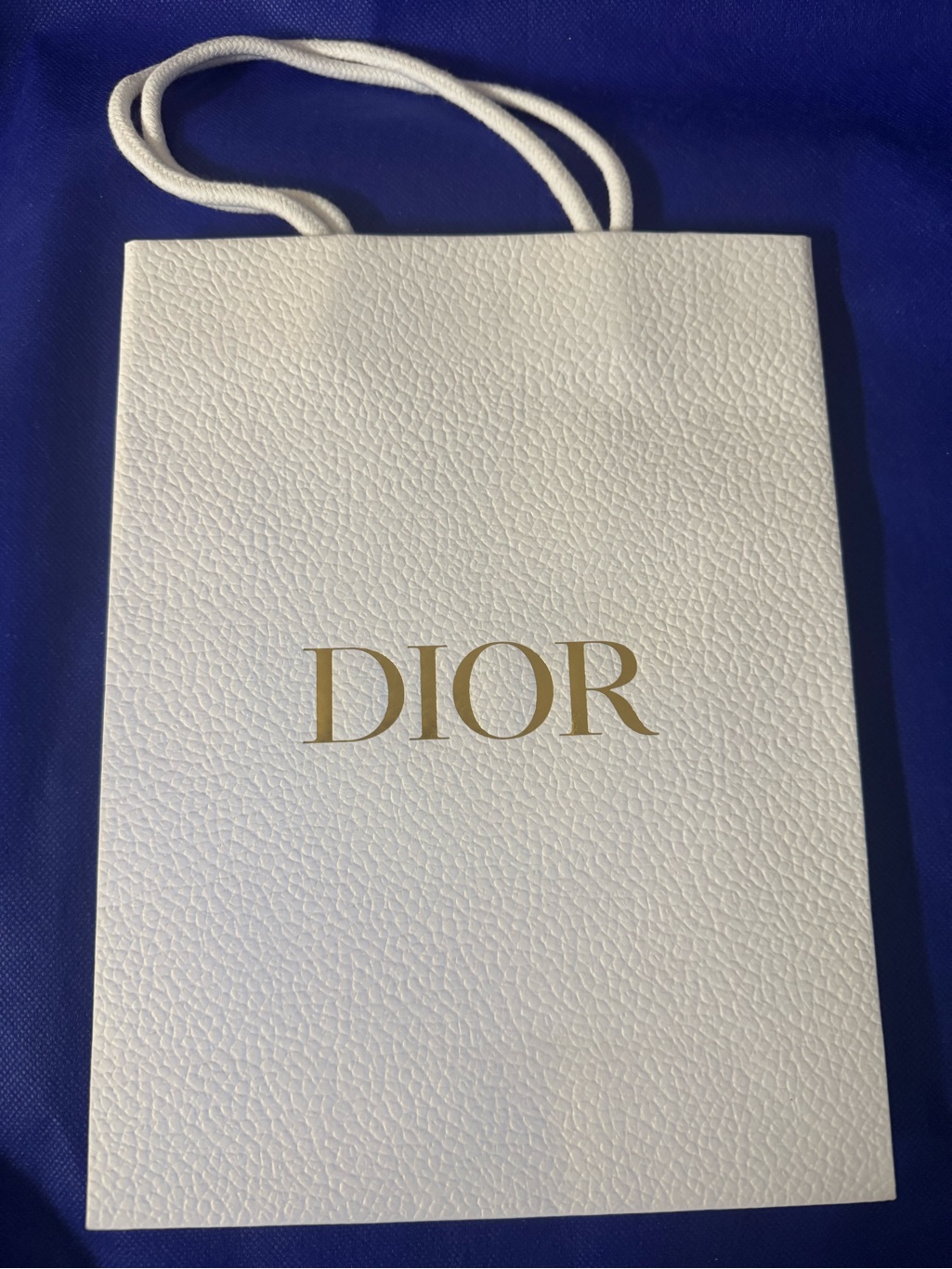 Dior  Authentic White Textured Luxury ShoppingGift Bag With Iconic Gold Logo